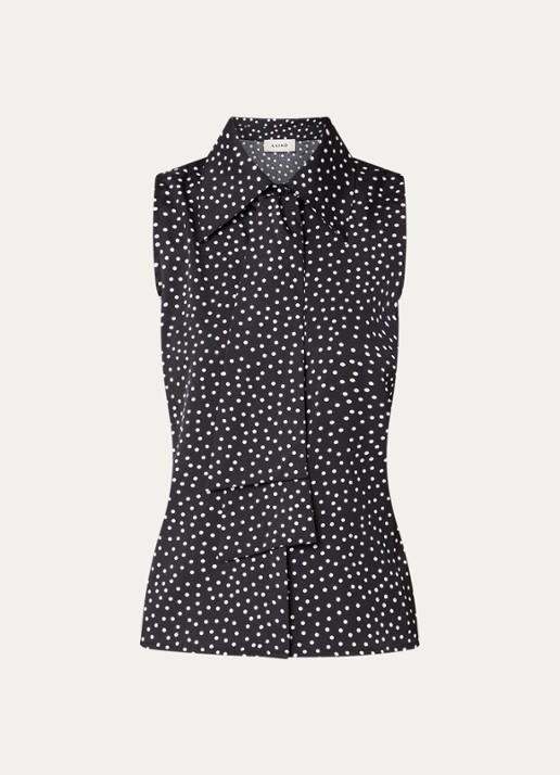 Aaiko Saran blouse met stippenprint en strikkraag - voorkant 2 zwart