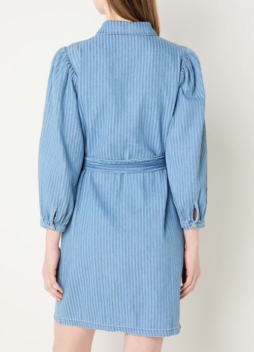 Aaiko Semira mini jurk met ceintuur en streepprint - achterkant 3 indigo