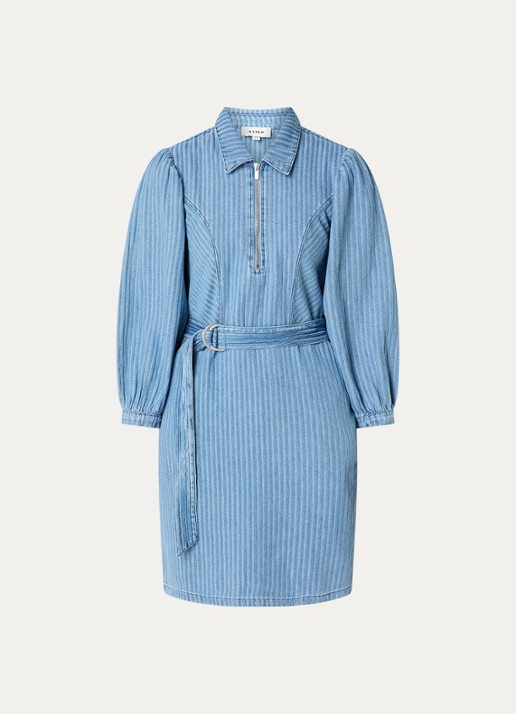 Aaiko Semira mini jurk met ceintuur en streepprint - voorkant indigo
