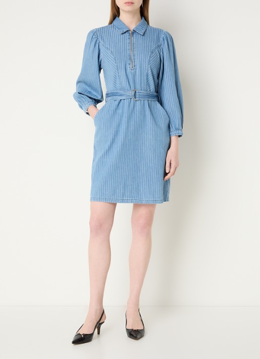 Aaiko Semira mini jurk met ceintuur en streepprint - voorkant 2 indigo