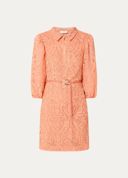 Aaiko Semira mini tuniekjurk met broderie en strikceintuur - voorkant 2 orange