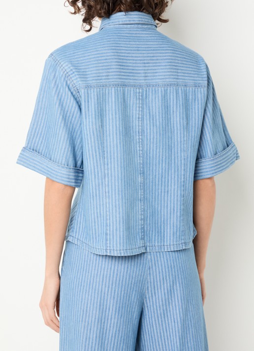 Aaiko Serene blouse van denim met borstzakken - achterkant 4 indigo