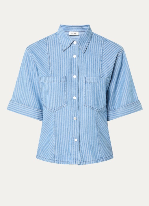 Aaiko Serene blouse van denim met borstzakken - voorkant indigo