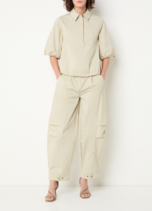 Aaiko Steffi high waist balloon fit broek met steekzakken - voorkant 2 khaki