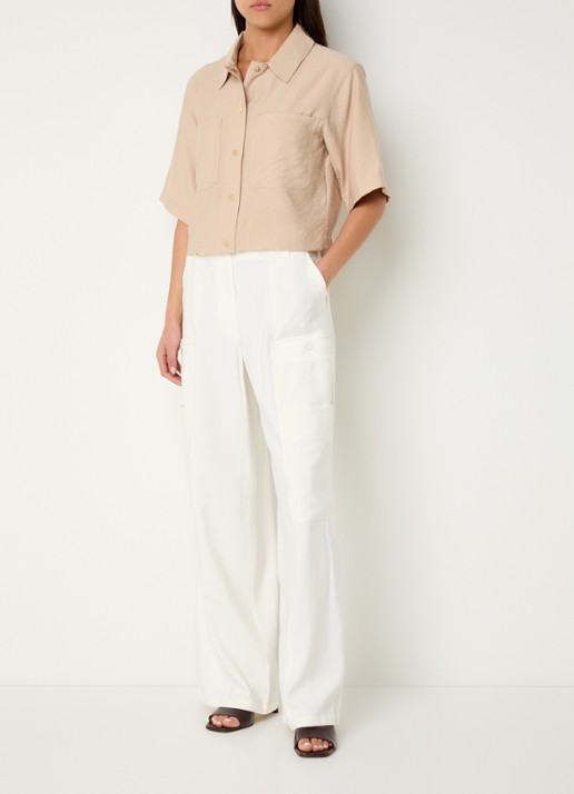Aaiko Vanessa blouse met borstzakken  - voorkant 3 zand