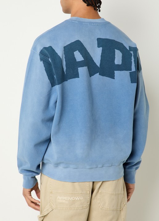 Aape Sweater met logo- en backprint - detail indigo