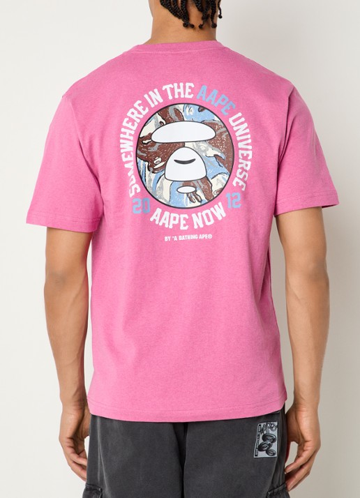 Aape T-shirt met logo- en backprint - detail fuchsia