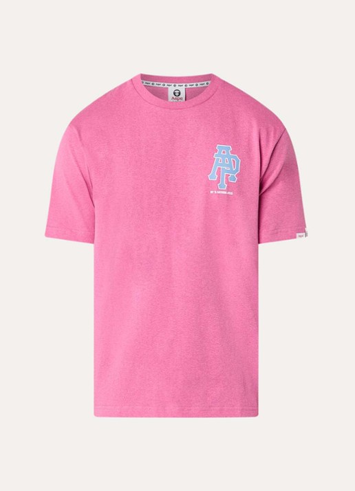 Aape T-shirt met logo- en backprint - voorkant 2 fuchsia