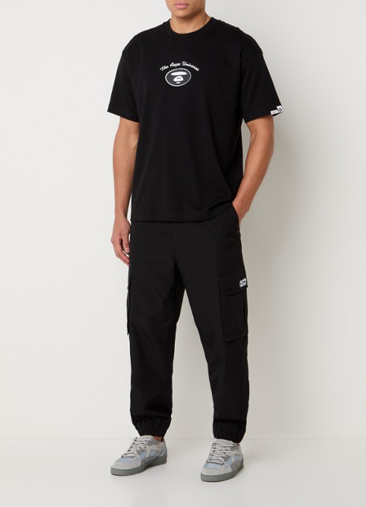 Aape T-shirt met logo- en backprint - voorkant 4 zwart
