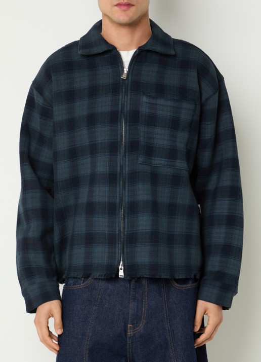about:blank Overshirt met ruitdessin en borstzak - detail 4 donkerblauw