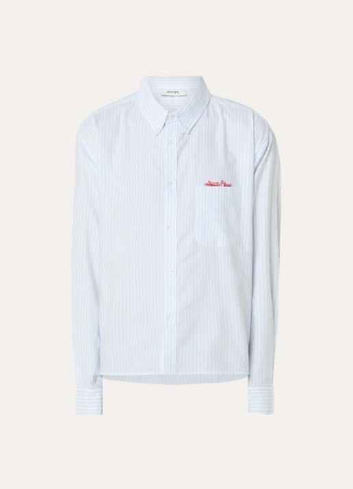 about:blank Oxford overhemd met streepprint en borstzak - voorkant wit