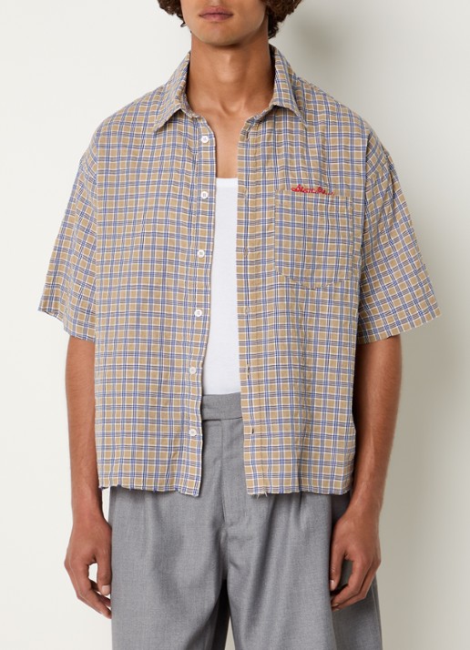 about:blank Regular fit overhemd met ruitdessin en logoborduring