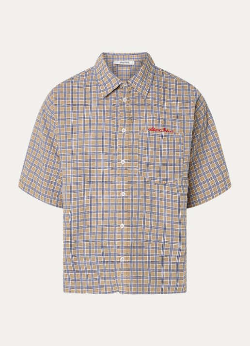 about:blank Regular fit overhemd met ruitdessin en logoborduring  - voorkant 3 taupe