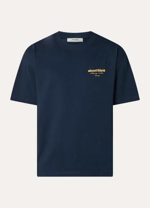 about:blank Reverse T-shirt met logo- en backprint - voorkant donkerblauw