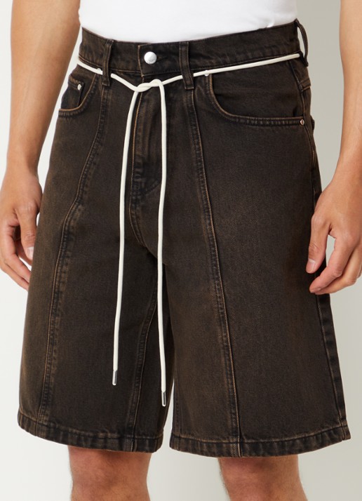 about:blank Wide fit korte broek van denim met verwassen afwerking