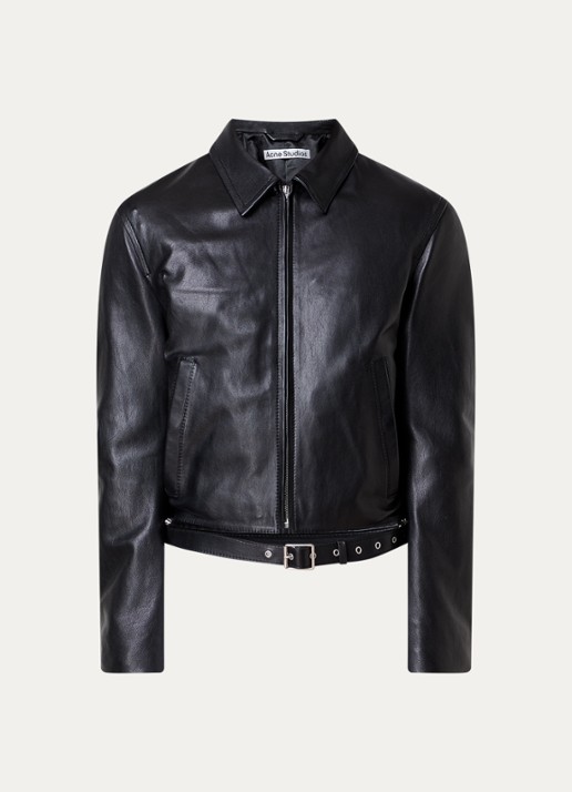 Acne Studios Bikerjack van lamsleer met steekzakken - voorkant 5 zwart
