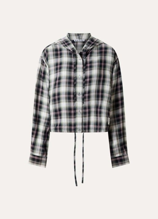 Acne Studios Blouse met ruitdessin en capuchon - voorkant zwart