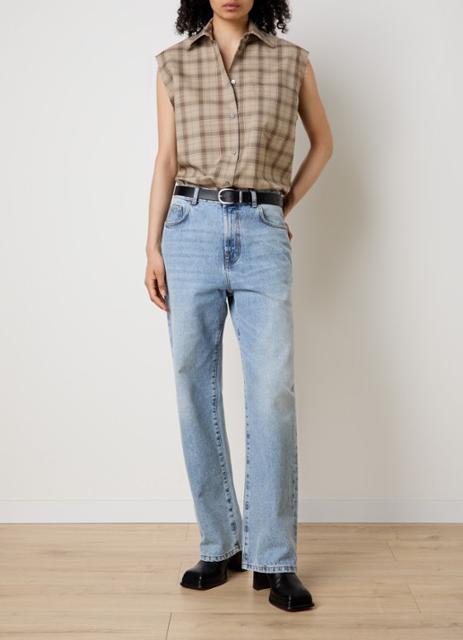 Acne Studios Blouse van wol met ruitdessin - voorkant 2 zand