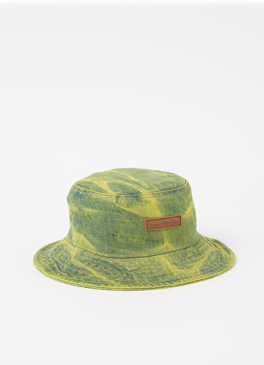 Acne Studios Bucket hoed van denim met logo - voorkant 2 geel