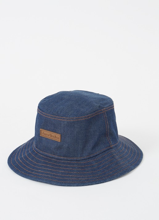 Acne Studios Bucket hoed van denim met logo - voorkant indigo