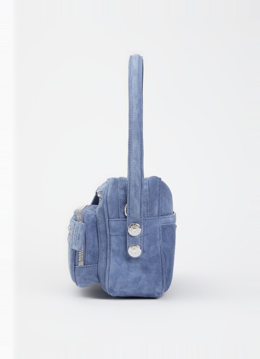 Acne Studios Camero schoudertas van suède met afneembare schouderriem - detail 3 lichtblauw