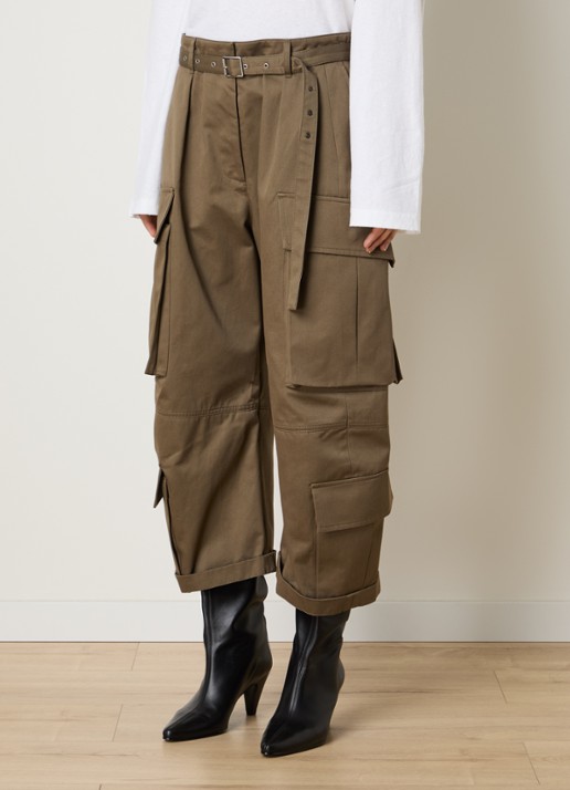 Acne Studios Cropped high waist loose fit cargobroek met steekzakken - detail 2 legergroen