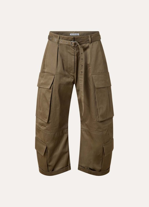 Acne Studios Cropped high waist loose fit cargobroek met steekzakken - voorkant 4 legergroen