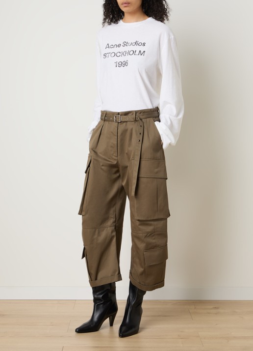 Acne Studios Cropped high waist loose fit cargobroek met steekzakken - voorkant 5 legergroen