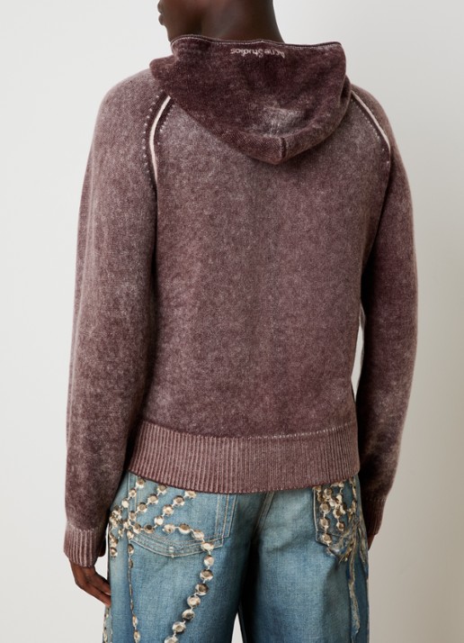 Acne Studios Fijngebreid vest in kasjmierblend met verwassen afwerking en capuchon - achterkant kastanjebruin