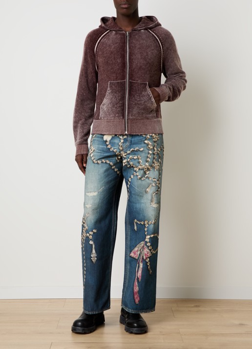 Acne Studios Fijngebreid vest in kasjmierblend met verwassen afwerking en capuchon - voorkant 3 kastanjebruin