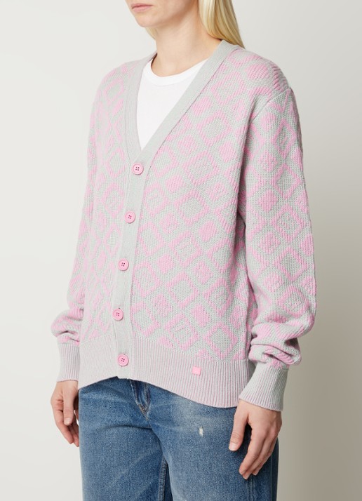 Acne Studios Fijngebreid vest in wolblend met ingebreid patroon - detail 2 roze