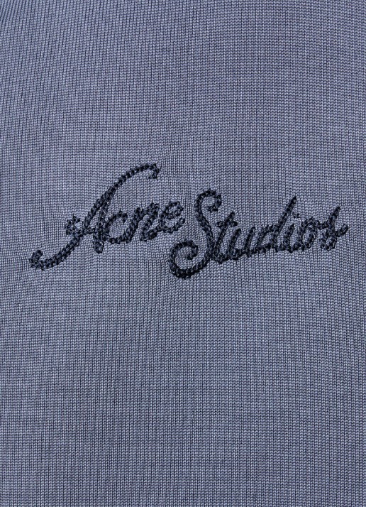 Acne Studios Fijngebreid vest van zijde met logoborduring - detail 5 blauwgrijs
