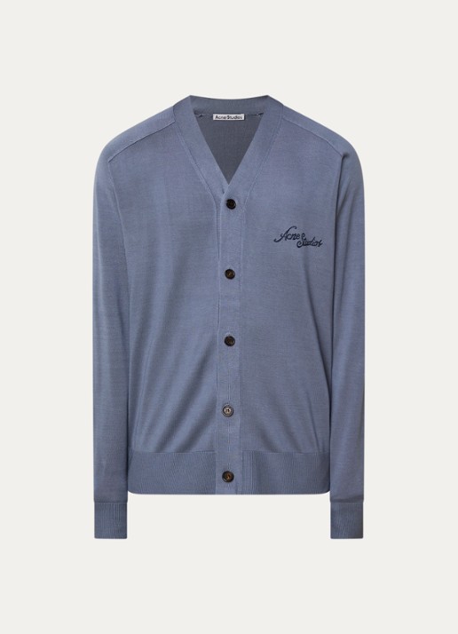 Acne Studios Fijngebreid vest van zijde met logoborduring - voorkant blauwgrijs