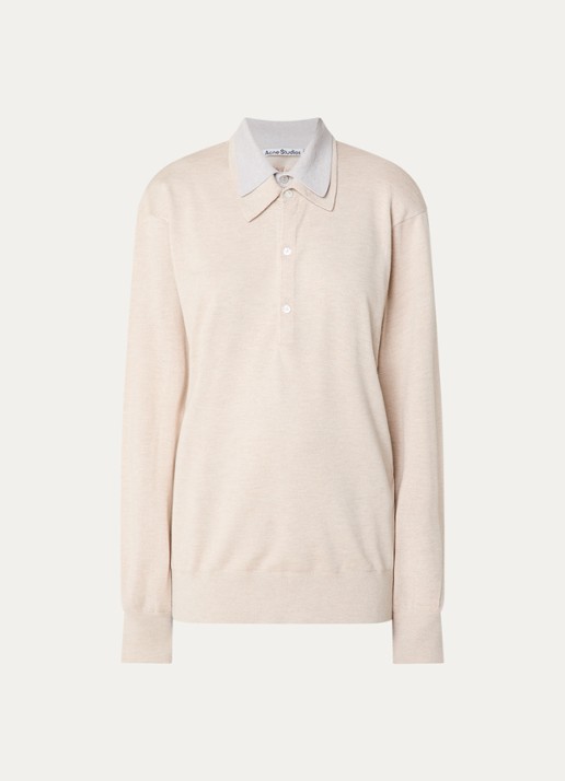 Acne Studios Fijngebreide polo in kasjmierblend - voorkant 2 beige