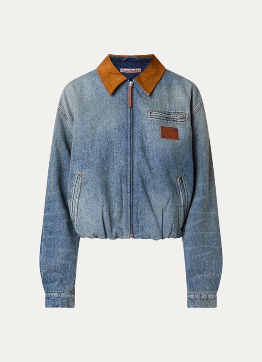 Acne Studios Gewatteerde spijkerjas met suède details - voorkant blauw