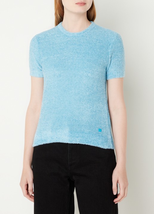 Acne Studios Grofgebreid T-shirt met stretch - detail 4 lichtblauw