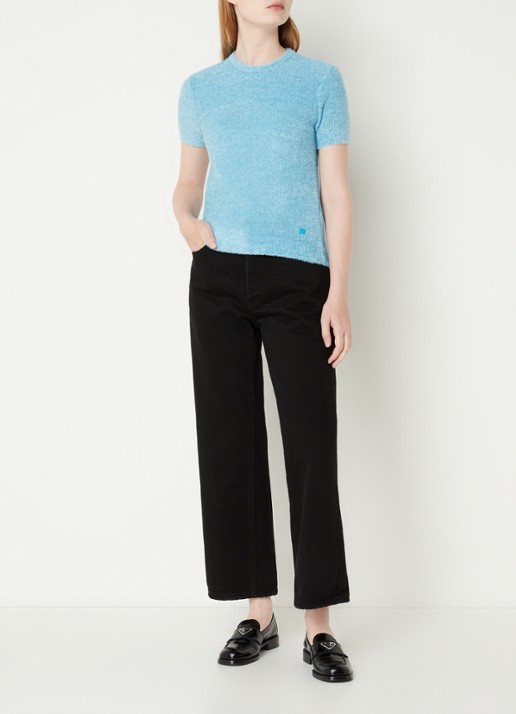 Acne Studios Grofgebreid T-shirt met stretch - voorkant 3 lichtblauw