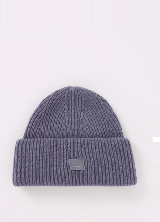 Acne Studios Grofgebreide muts van wol met logo - voorkant lichtpaars