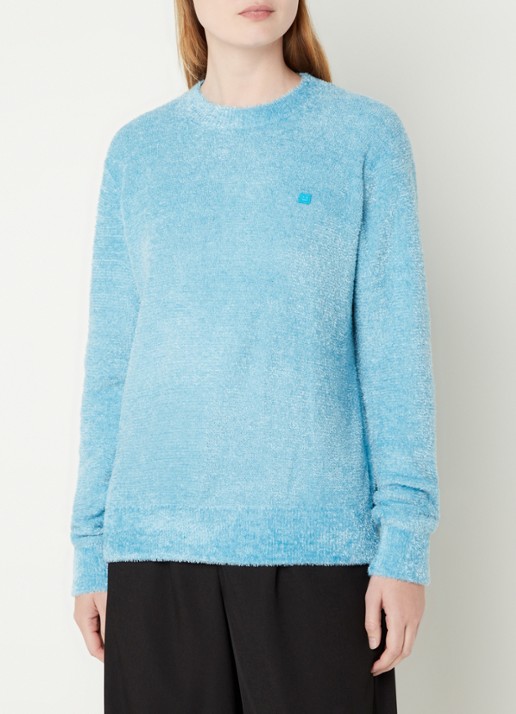 Acne Studios Grofgebreide trui met logo - detail 4 lichtblauw