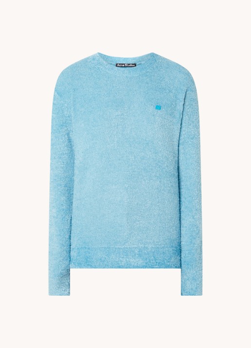 Acne Studios Grofgebreide trui met logo - voorkant 2 lichtblauw