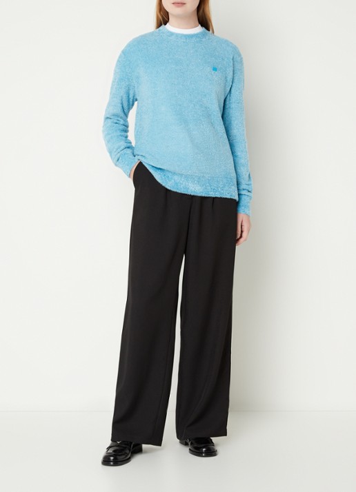 Acne Studios Grofgebreide trui met logo - voorkant 3 lichtblauw
