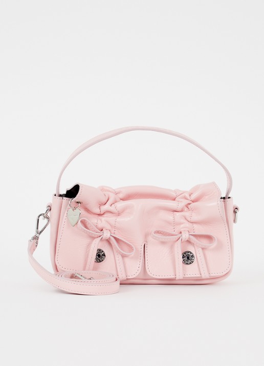 Acne Studios Handtas van kalfsleer met strikdetail - voorkant lichtroze