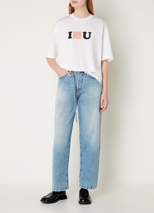 Acne Studios High waist loose fit jeans met lichte wassing en ceintuur - voorkant 2 indigo