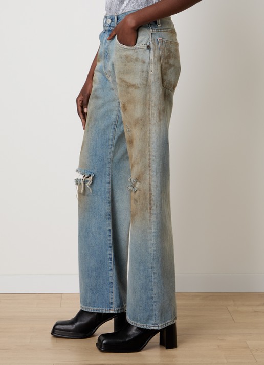 Acne Studios High waist straight leg jeans met destroyed afwerking - detail 2 blauw