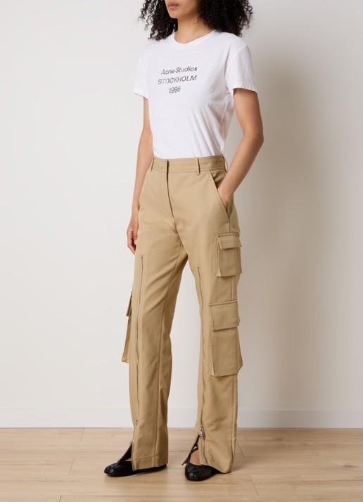Acne Studios High waist wide fit cargobroek met ritsdetail - voorkant 6 beige
