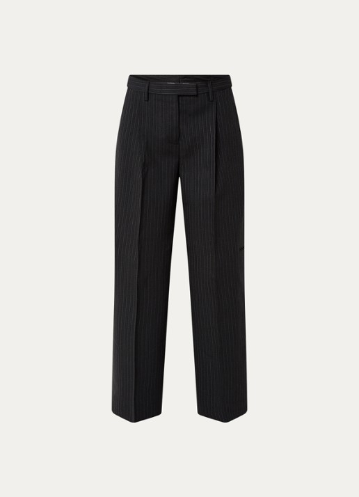 Acne Studios High waist wide fit pantalon in wolblend met krijtstreep - voorkant 4 zwart