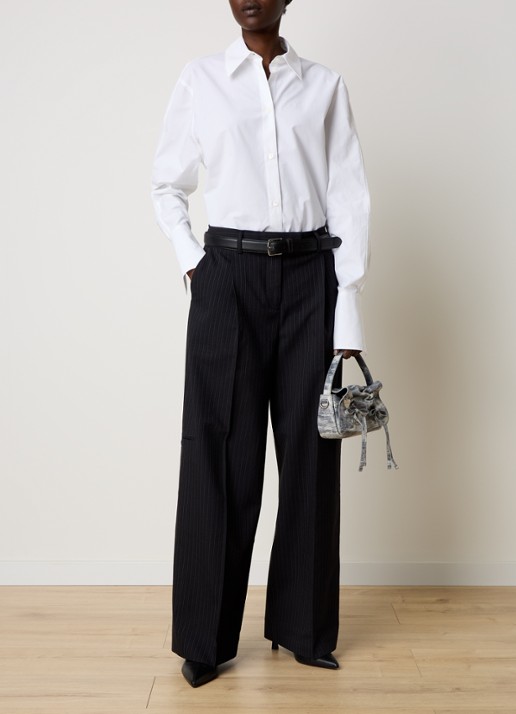 Acne Studios High waist wide fit pantalon in wolblend met krijtstreep - voorkant 5 zwart