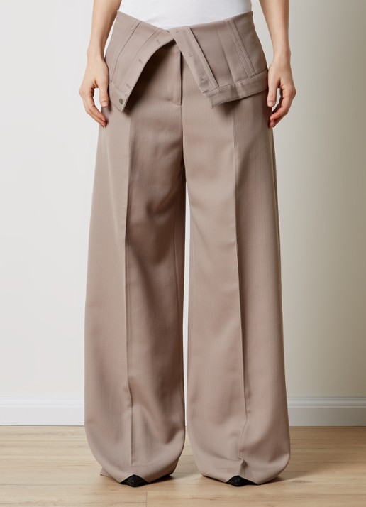 Acne Studios High waist wide fit pantalon in wolblend met overslag - detail 2 beige