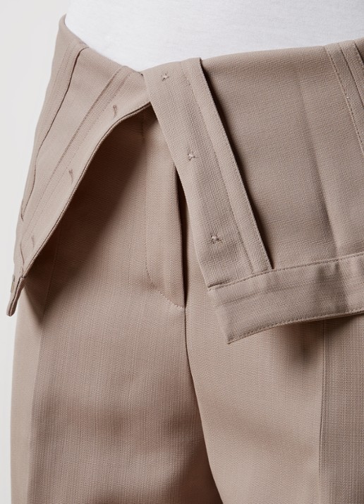Acne Studios High waist wide fit pantalon in wolblend met overslag - detail 3 beige