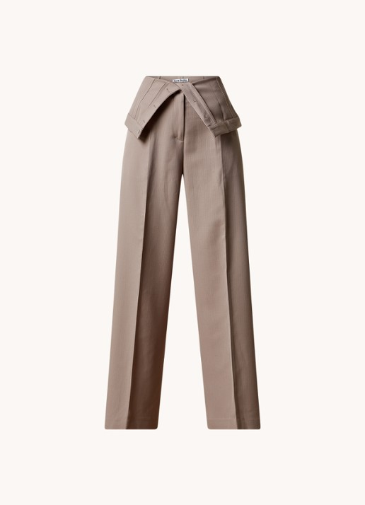 Acne Studios High waist wide fit pantalon in wolblend met overslag - voorkant 4 beige